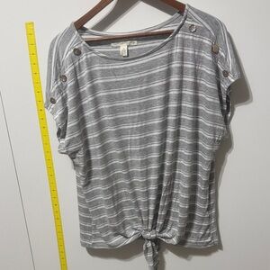 French Laundry Gray & White Striped Tie-Front Tee